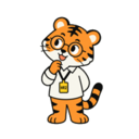 생각에 잠겨 턱을 괴고 있는 호랑이 선생님