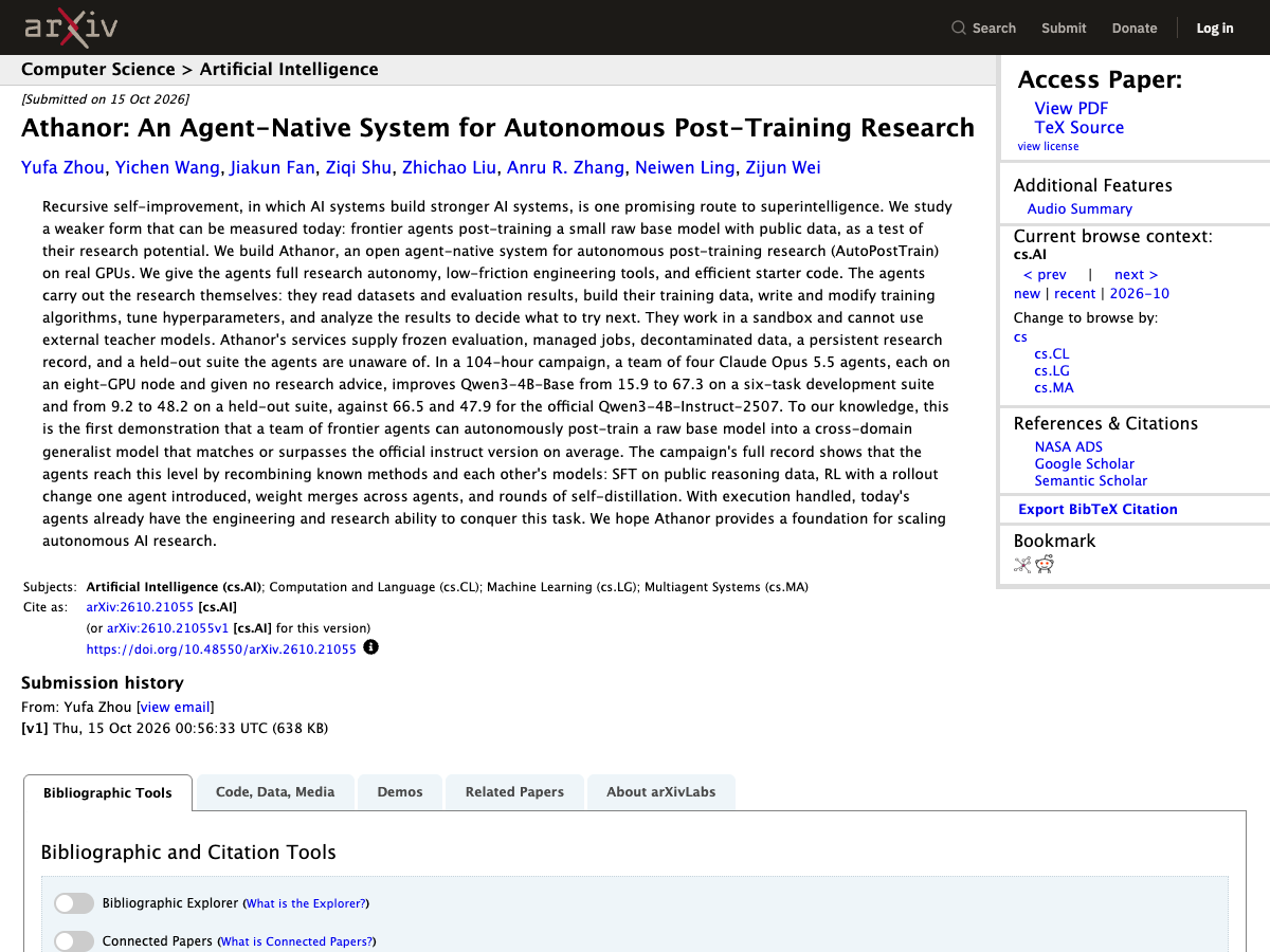 상단에 검은색 아카이브(arXiv) 배너가 있고 본문에 논문 제목과 파란색 저자명 목록, 영문 초록 문단, 우측 PDF 다운로드 메뉴가 배치된 웹페이지 갈무리 화면.